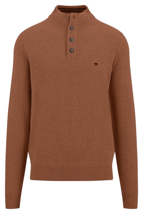 Fynch-Hatton Buttoned Troyer Uni Color Texture Knit Pullover Hazel