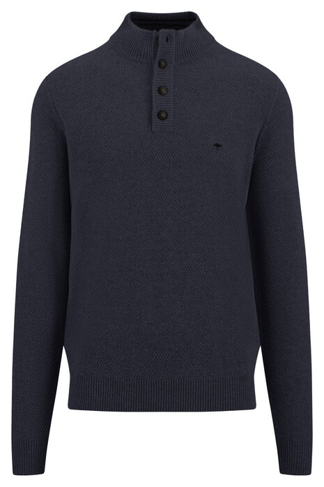 Fynch-Hatton Buttoned Troyer Uni Color Texture Knit Pullover Navy