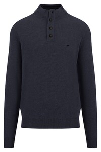 Fynch-Hatton Buttoned Troyer Uni Color Texture Knit Trui Navy