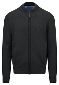 Fynch-Hatton Cardigan Stand-Up Zip Collar Superfine 3-Ply Cotton Black