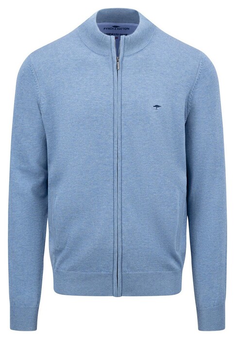 Fynch-Hatton Cardigan Stand-Up Zip Collar Superfine 3-Ply Cotton Cloud Blue