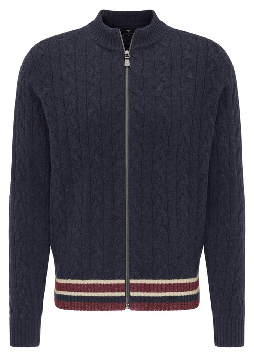 Fynch-Hatton Cardigan Zip Cable Contrasts Navy