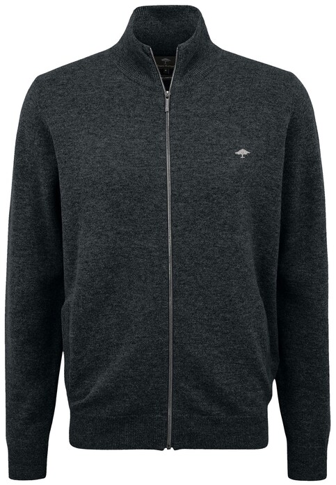 Fynch-Hatton Cardigan Zip Elbow Patches Premium Lambswool Charcoal