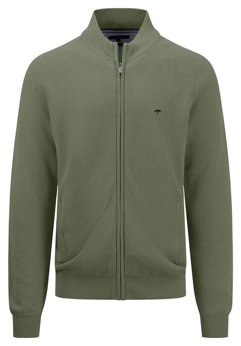 Fynch-Hatton Cardigan Zip Fine Structure Cotton Dusty Olive