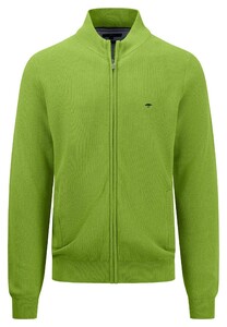 Fynch-Hatton Cardigan Zip Fine Structure Cotton Leaf Green