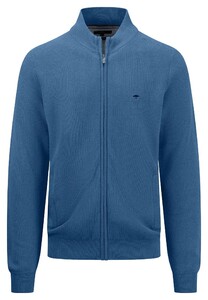Fynch-Hatton Cardigan Zip Fine Structure Cotton Vest Azure