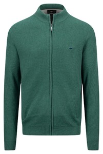 Fynch-Hatton Cardigan Zip Uni Color Structure Dark Emerald