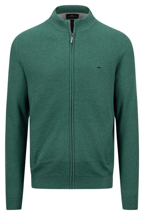 Fynch-Hatton Cardigan Zip Uni Color Structure Dark Emerald