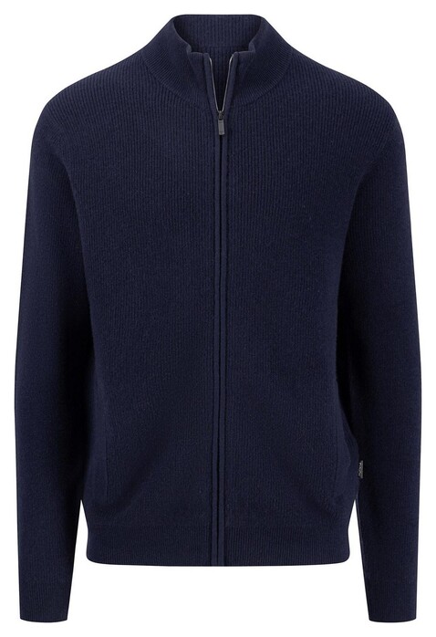 Fynch-Hatton Cardigan Zip Uni Color Texture Knit Cashmere Navy