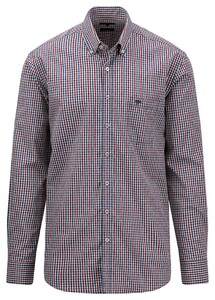 Fynch-Hatton Casual Mini Check Button Down Overhemd Navy-Scarlet