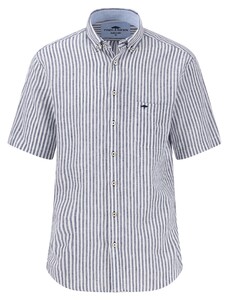 Fynch-Hatton Classic Linnen Stripe Button-Down Short Sleeve Overhemd Navy