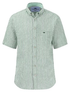 Fynch-Hatton Classic Linnen Stripe Button-Down Short Sleeve Overhemd Turf Green