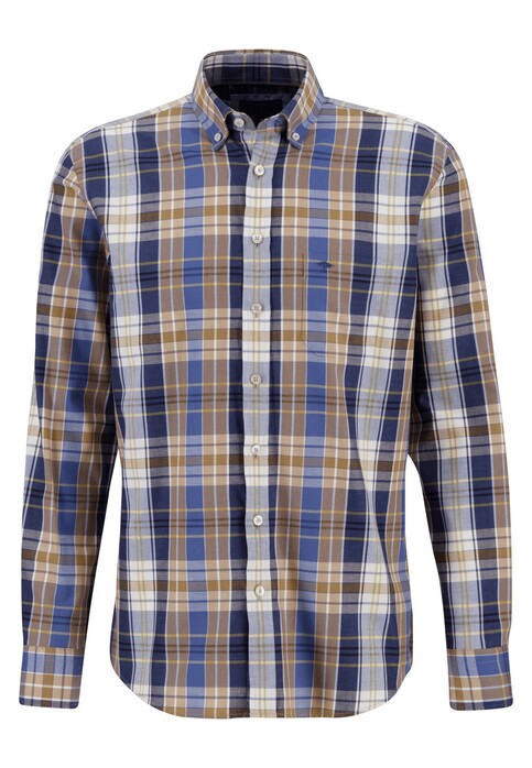 Fynch-Hatton Classic Multi Check Button Down Overhemd Camel-Blue