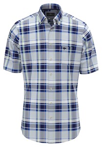 Fynch-Hatton Colorful Combi Check Short Sleeve Button-Down Overhemd Navy