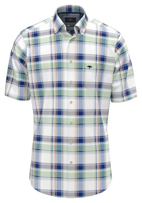 Fynch-Hatton Colorful Combi Check Short Sleeve Button-Down Overhemd Strong Blue