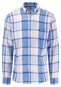 Fynch-Hatton Colorful Linnen Bold Multi Check Overhemd Strong Blue
