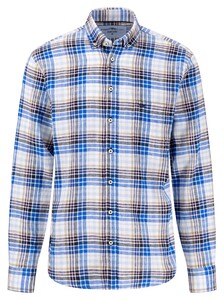 Fynch-Hatton Colorful Linnen Multi Check Overhemd Navy-Blauw