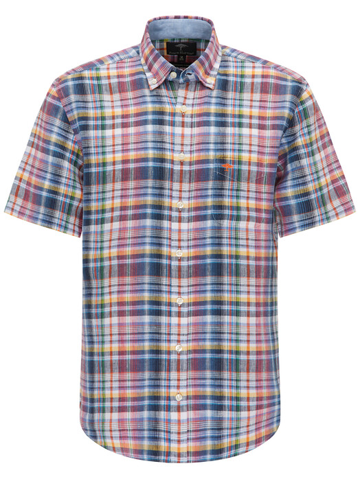 Fynch-Hatton Colourful Button Down Linen Check Overhemd Blauw