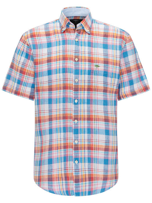 Fynch-Hatton Colourful Linen Check Overhemd Abrikoos