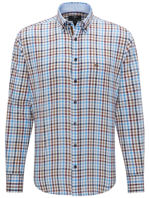 Fynch-Hatton Combi Check Button Down Overhemd Earth-Blue