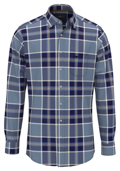 Fynch-Hatton Combi Flanel Check Button-Down Overhemd Navy