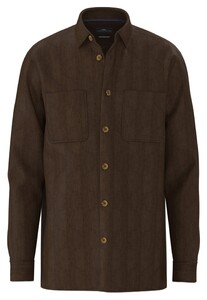 Fynch-Hatton Corduroy Double Chest Pocket Contrast Buttons Overshirt Dark Chocolate