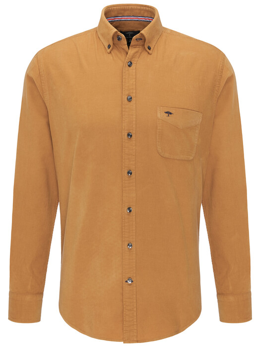Fynch-Hatton Corduroy Garment Dyed Rib Overhemd Mosterd