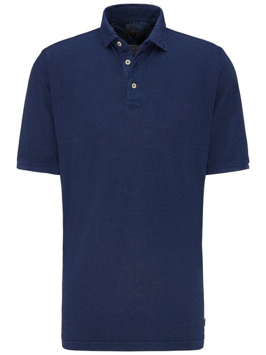 Fynch-Hatton Cotton Linen Blend Garment Dyed Poloshirt Midnight