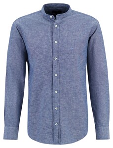Fynch-Hatton Cotton Linen Mix Stand Up Collar Shirt Azure