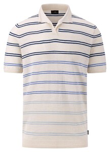 Fynch-Hatton Cotton Linen Stripe Poloshirt Off White