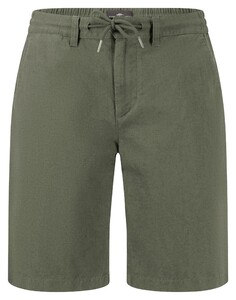 Fynch-Hatton Cotton Linnen Uni Solid Color Drawstring Flat-Front Bermuda Dusty Olive