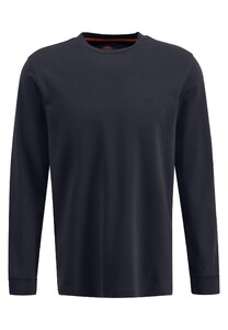 Fynch-Hatton Cotton Longsleeve Roundneck Interlock T-Shirt Navy