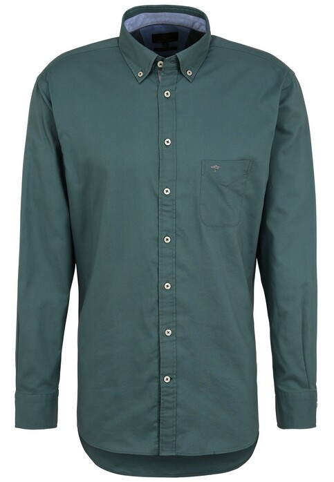 Fynch-Hatton Cotton Uni Contrast Buttons Overhemd Pine