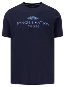Fynch-Hatton Crew Neck Artwork Logo T-Shirt Navy