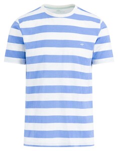 Fynch-Hatton Crew Neck Slub Cotton Stripe T-Shirt Crystal Blue