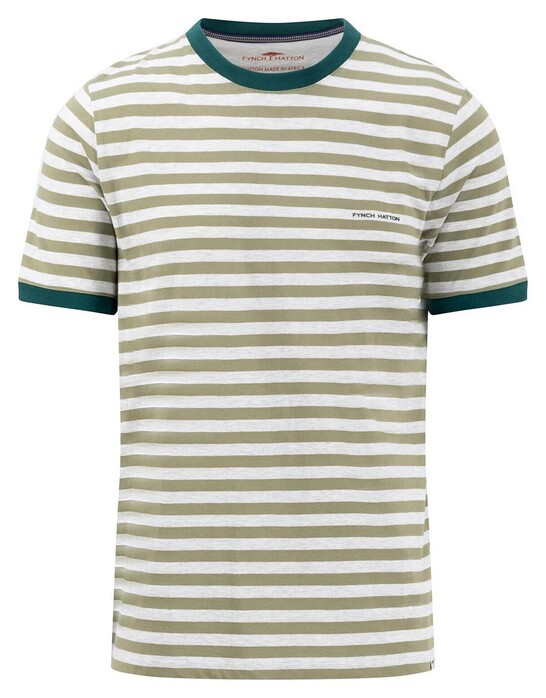 Fynch-Hatton Crew Neck Striped Cotton made in Africa CmiA T-Shirt Light Khaki