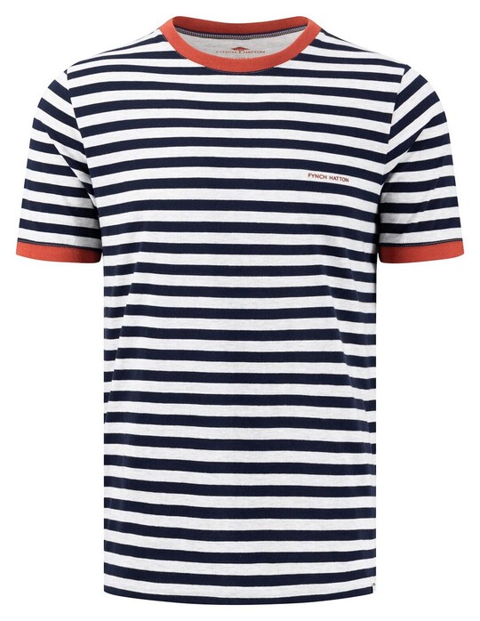 Fynch-Hatton Crew Neck Striped Cotton made in Africa CmiA T-Shirt Navy