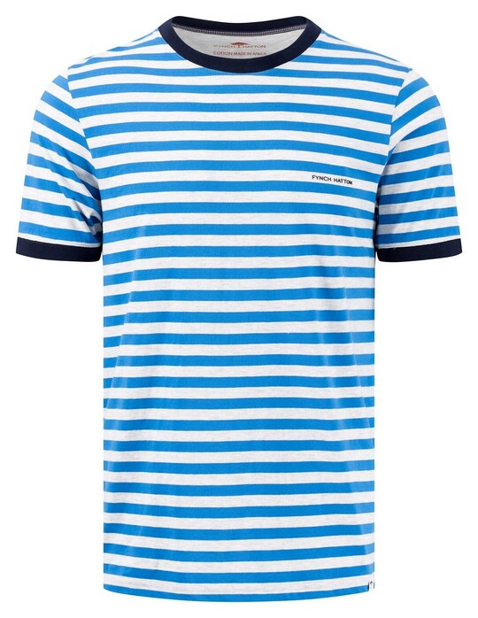 Fynch-Hatton Crew Neck Striped Cotton made in Africa CmiA T-Shirt Vibrant Blue