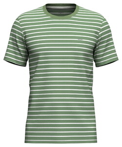 Fynch-Hatton Crew Neck Striped Cotton T-Shirt Avocado