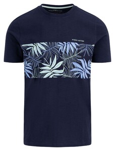 Fynch-Hatton Crew Neck Subtle Brand Artwork Slub Cotton T-Shirt Navy-Blue