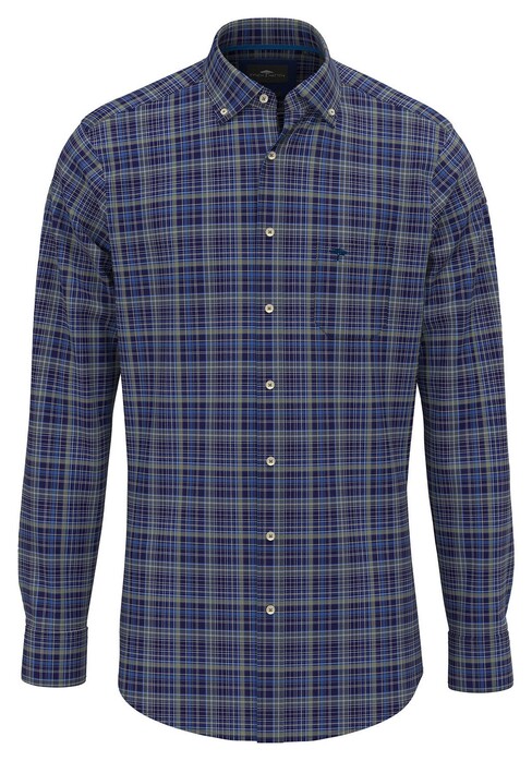 Fynch-Hatton Dark Check Button Down Overhemd Vibrant Blue