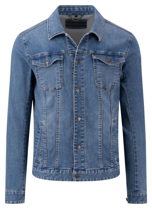 Fynch-Hatton Denim Jacket Double Chest Pocket Midden Blauw