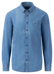 Fynch-Hatton Denim Uni Button Down Overhemd Crystal Blue