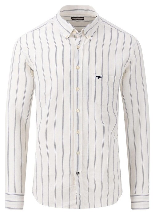 Fynch-Hatton Double Fine Stripe Linen Cotton Shirt White-Navy