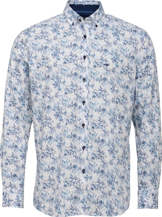 Fynch-Hatton Fantasy Flowers Button Down Shirt White-Blue