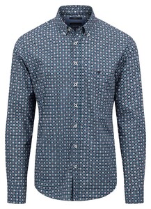 Fynch-Hatton Fantasy Pattern Button Down Overhemd Dark Teal