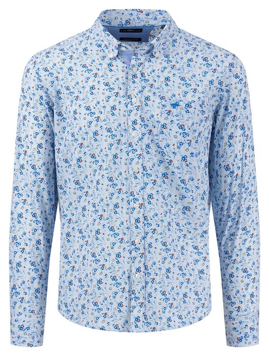 Fynch-Hatton Fantasy Stripe Floral Button Down Overhemd Blue-Rust