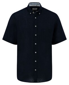 Fynch-Hatton Faux-Uni Linnen Cotton Button-Down Overhemd Navy