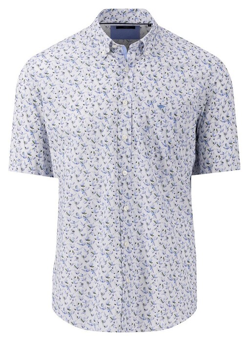 Fynch-Hatton Fine Allover Pattern Button Down Shirt Crystal Blue