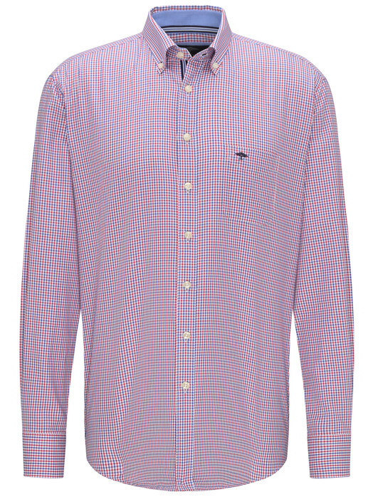 Fynch-Hatton Fine Check Button Down Overhemd Rood-Blauw